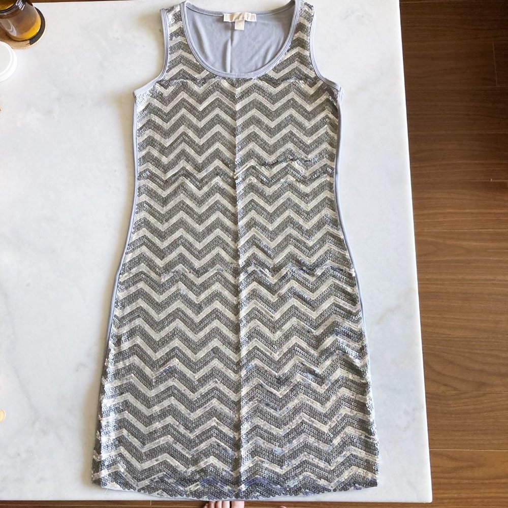 Michael Kors sequin dress, chevron silver & grey, sleeveless / tank, round neck